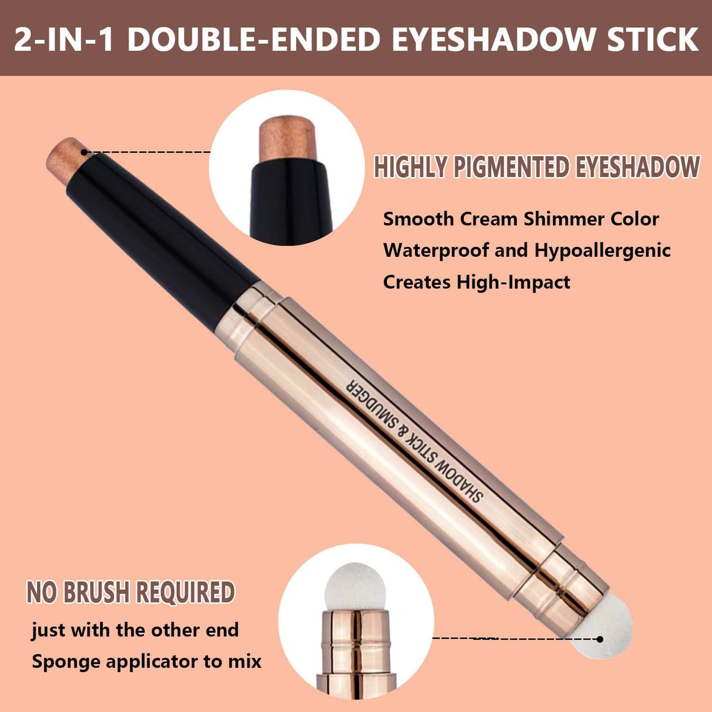 2 in 1 Cream Eyeshadow Stick, Shimmer Smooth Eyeshadow Pencil, Hypoallergenic Waterproof Long Lasting Eye Shadow Highlighter Stick Create High-Impact Multi-Dimensional Eyes Look(Champagne Shimmer #04)