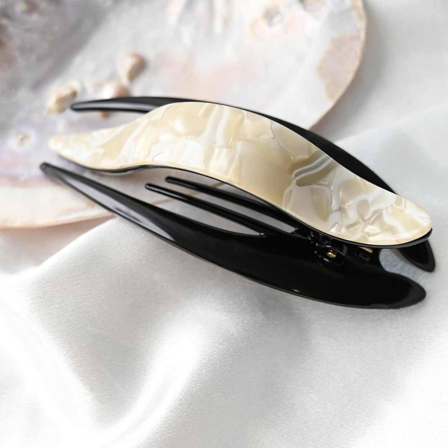 Handmade Celluloid French Design Tortoise Shell Barrettes Side-slide Opening Duck Luxury Fashion Accessories Hair Clip Claw for Women (marble white)