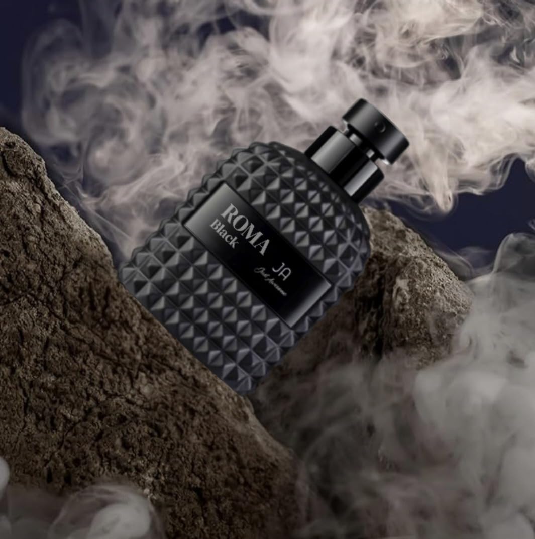 ROMA BLACK Cologne For Men - Spicy & Woody Fragrance EDP - Top Notes - Sweet Red Apple, Cardamom & Calabrian Bergamot - Base Notes - Warm Tobacco Leaf, Patchouli & Vetiver - Elegant 100ml Bottle.