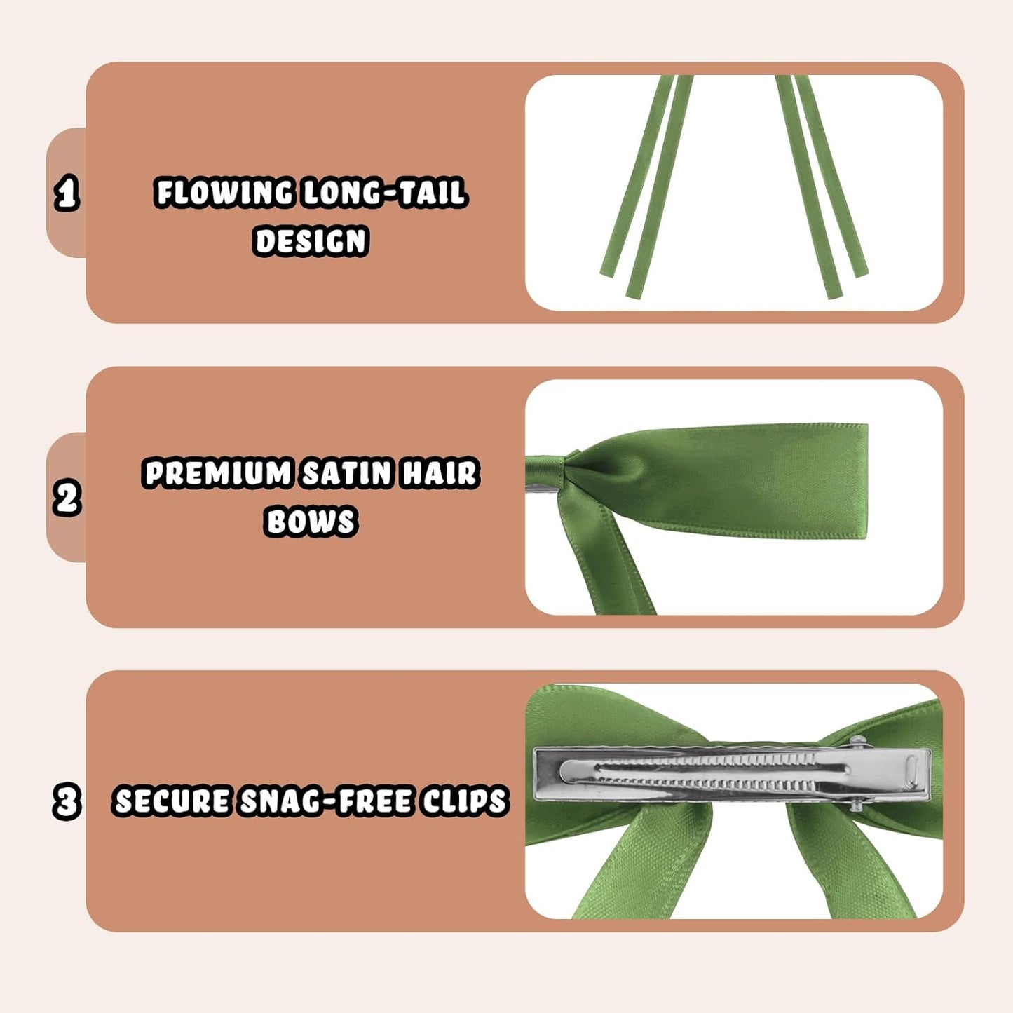 24 PCS Hair Bows Clips Ribbon,Mini Satin Hair Bows With Long Tail for Women and Girls Hairstyle Accessory Gift (Green)