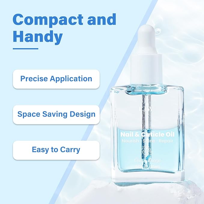 EJW Dual Layer Cuticle Oil for Nails - Nourishes & Repairs Dry, Damaged Cuticles, Strengthens Nails, Reduces Hangnails & Hand Lines, Fast-Absorbing Natural Formula, Ocean Breeze Scent, 0.5 fl. oz