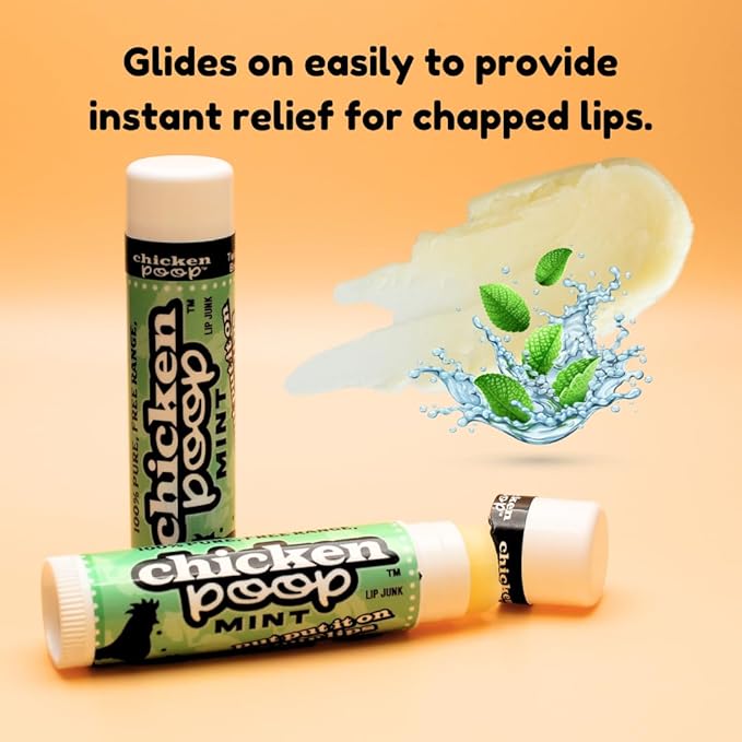 Chicken Poop Lip Balm Simone Chickenbone Mint Duo Moisturizer for Dry Chapped Lips, 0.15 oz, Pack of 2