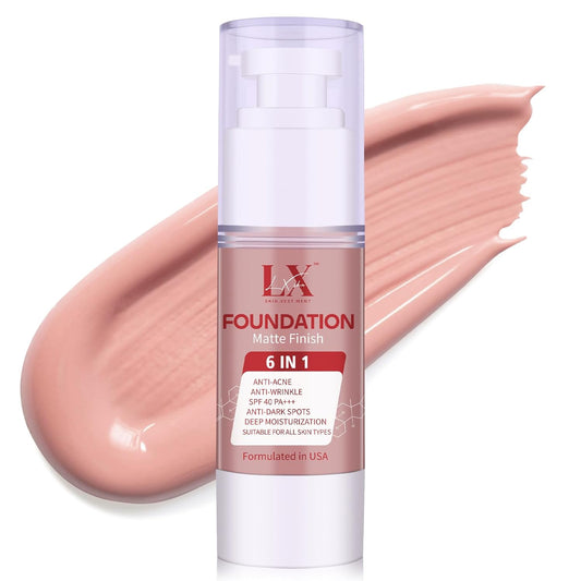 6-in-1 Makeup Infused with 1% Hyaluronic Acid- Matte + Poreless Liquid Foundation For A Glowing & Soft-Focus Look, Suitable for All Skin Types (206 Medium, 6-in-1 Makeup Foundation)