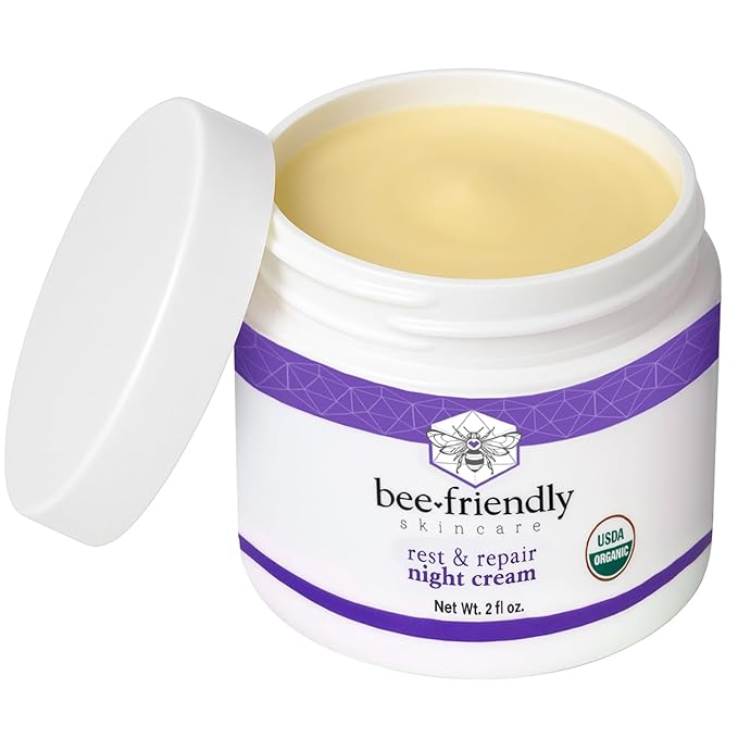 BeeFriendly Best Night Cream Natural USDA Certified Organic Night Cream, Anti Wrinkle, Anti Aging, Deep Hydrating & Moisturizing Night Time Eye, Face, Neck & Decollete Cream for Men and Women 2 oz