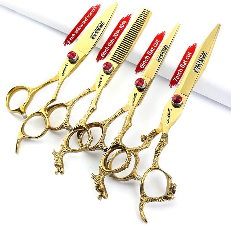 professional haircut scissors rose gold high hardness sharp 440c hairdresser hairstyle trim and hair sparse (6+7 inch 4pc)