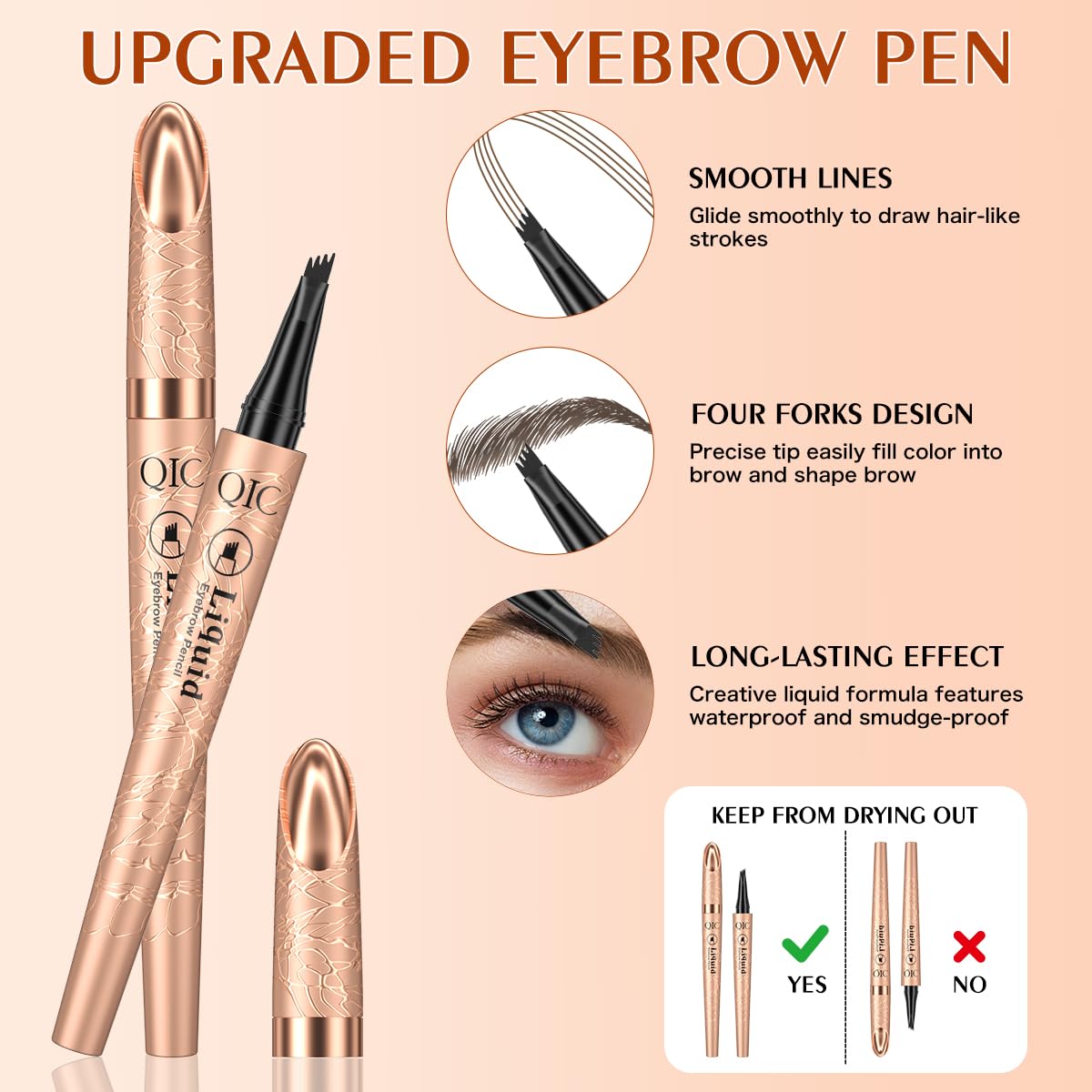 Microblading Eyebrow Pencil for Women - Waterproof Eyebrow Pen with 2-Fork-Tip Eye Brow Pen Create Natural Hair-Like Brows, Brow Pencil for Perfect Eyebrows Makeup Last All-Day, Light brown