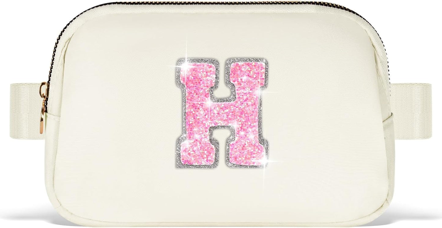 Monogrammed Gifts for Girls Women - Fanny Pack for Kids Teens,Crossbody Bag for Women Trendy Everywhere Belt Bag Monogrammed Crossbody Bag Waist Pack | Cream,Initial H