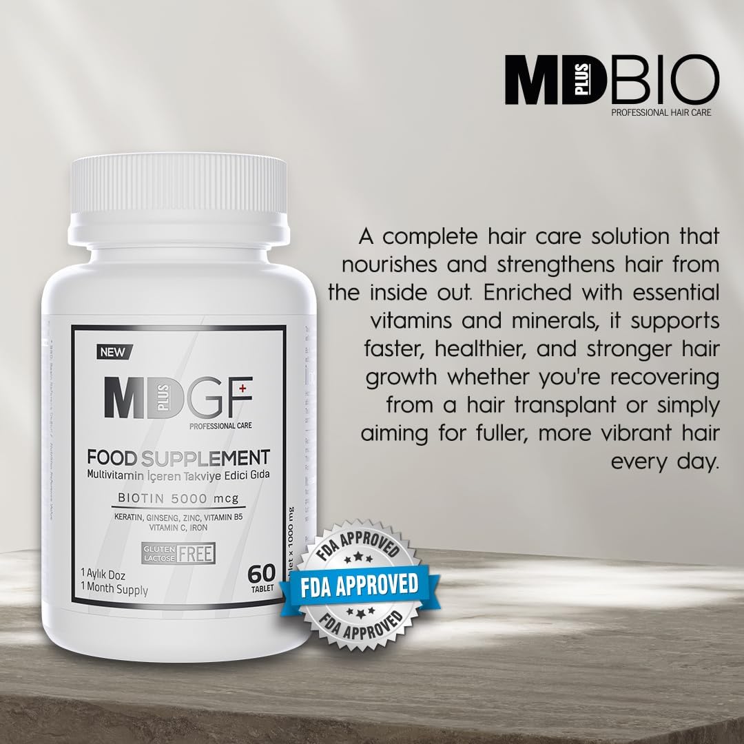 MD PLUS BIO Anti Hair Loss Vitamin Products - Supplement for Hair and Beard Growth - Men and Women with Biotin, Saw Palmetto, Collagen, Keratin, Ginseng and Vitamins -DHT Blocker