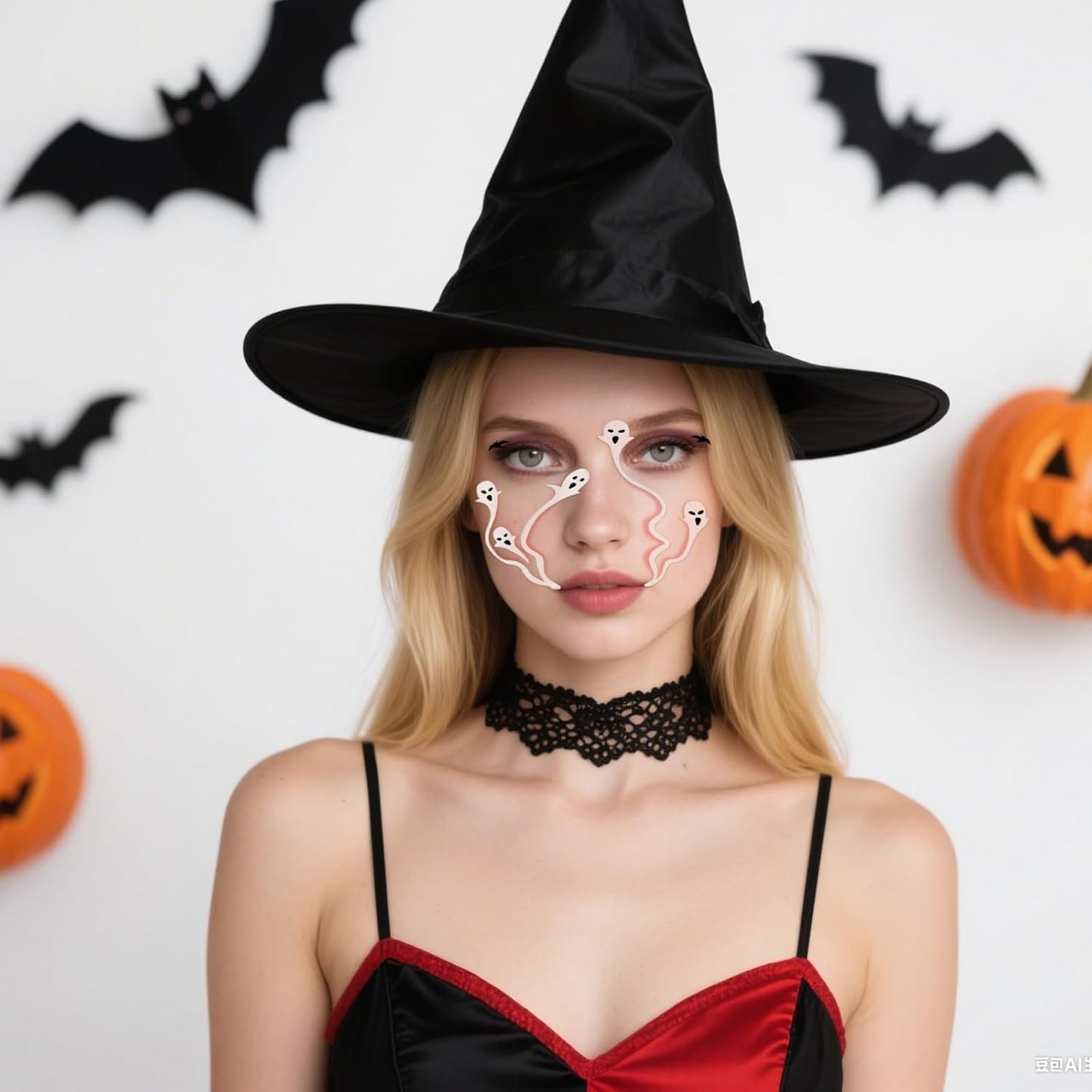 Halloween Face Tattoos, Cute Halloween Face Tattoo, Face temporary Tattoos Stickers, Funny Tattoos with Ghost & Bat,Face Makeup Tattoo Stickers for Halloween Cosplay Party DIY Decorations - 8Pcs