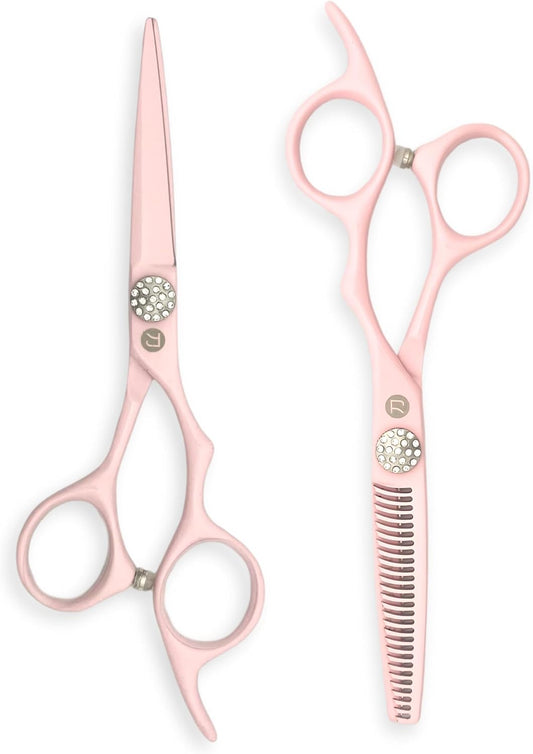 Pink Hair Scissors Set for Professional Cuts - 440C Stainless Steel w/Pink Titanium Finish - Sharp, Durable (5.5" Regular Set)