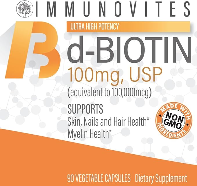 3-Pack High Dose Biotin (as d-Biotin, USP) 100mg (Equivalent to 100,000mcg) 90 Capsules, High Potency (3)