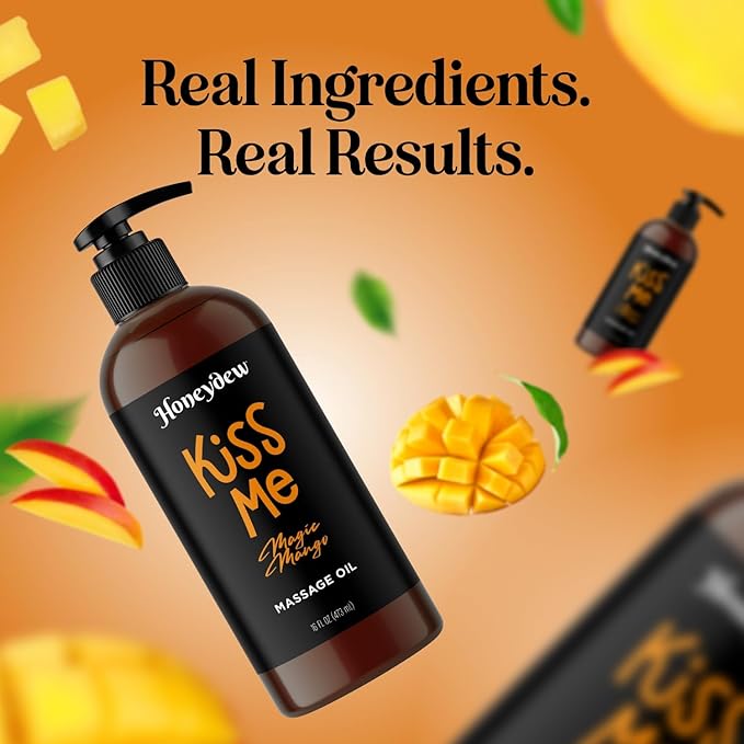 Mango Sensual Massage Oil for Couples - Alluring Tropical Full Body Massage Oil for Date Night and Nourishing Body Moisturizer with Sweet Almond - Vegan Non Staining Non Greasy Smooth Gliding Formula