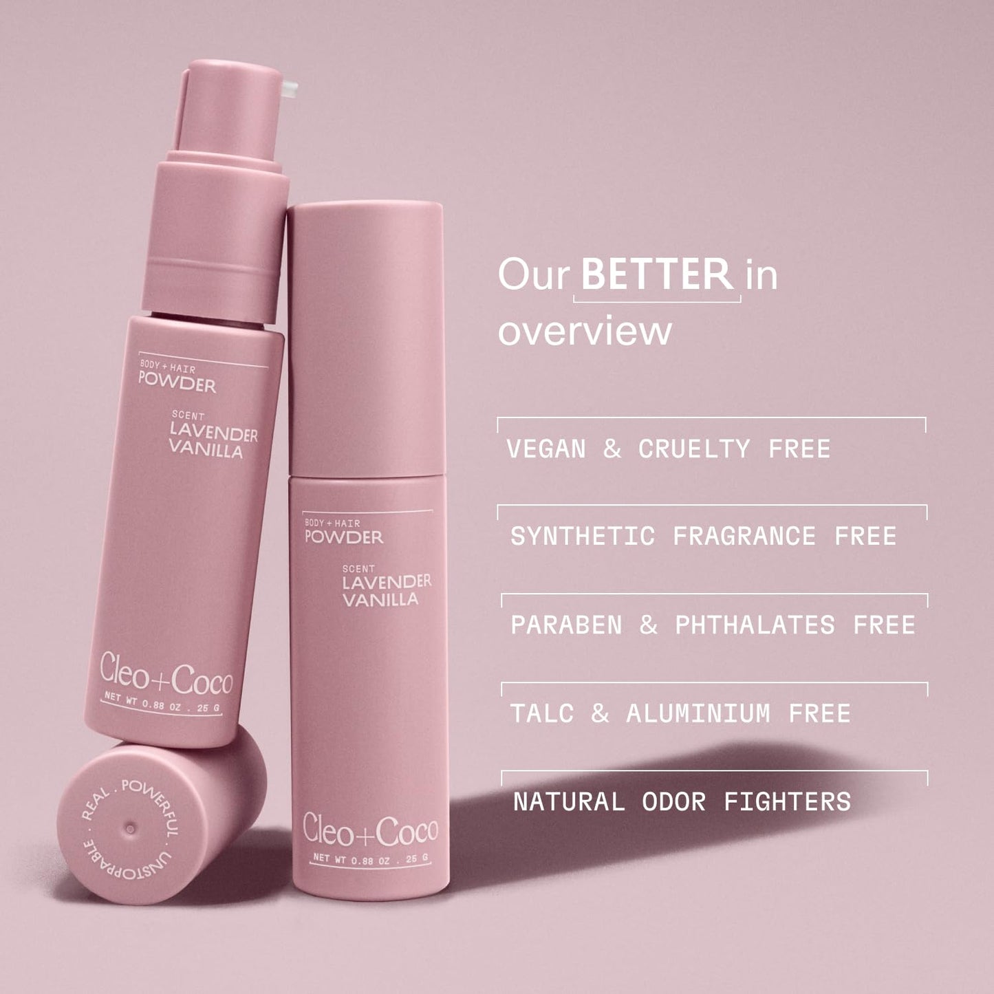 Cleo + Coco. Deodorant Powder for Body and Hair, Lavender Vanilla (0.88 oz), 2-in-1 Deo Powder & Dry Shampoo for Women & Men, Aluminum Free Deodorant, Talc-Free, Anti Chafe Protector, Travel-Size