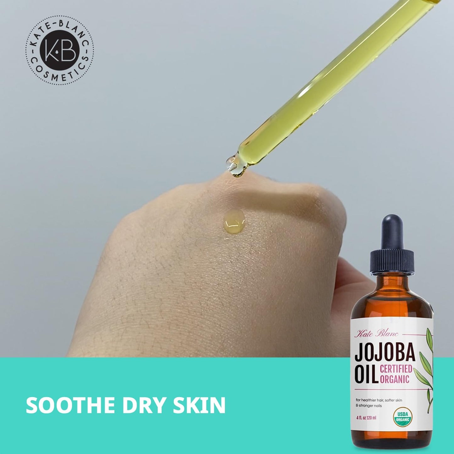 Kate Blanc Cosmetics Jojoba Oil for Softer Hair & Smoother Skin. Gua Sha Oil for Face & Dermaplaning (4oz, Organic, 100% Pure, Natural)