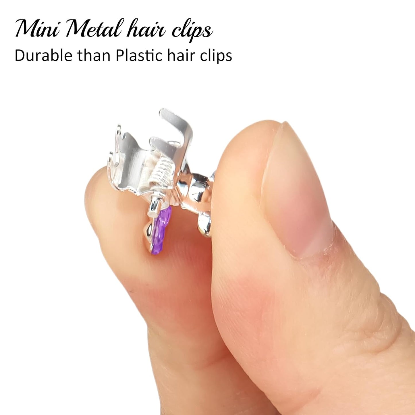 65PCS Mini Purple Flower Hair Clips with Rhinestone Mini Glitter Teeth Rhinestone Flower Hair Accessories No-Slip Grip Metal Jaw Clamps for Girls Women (Silver-Purple Crystal)