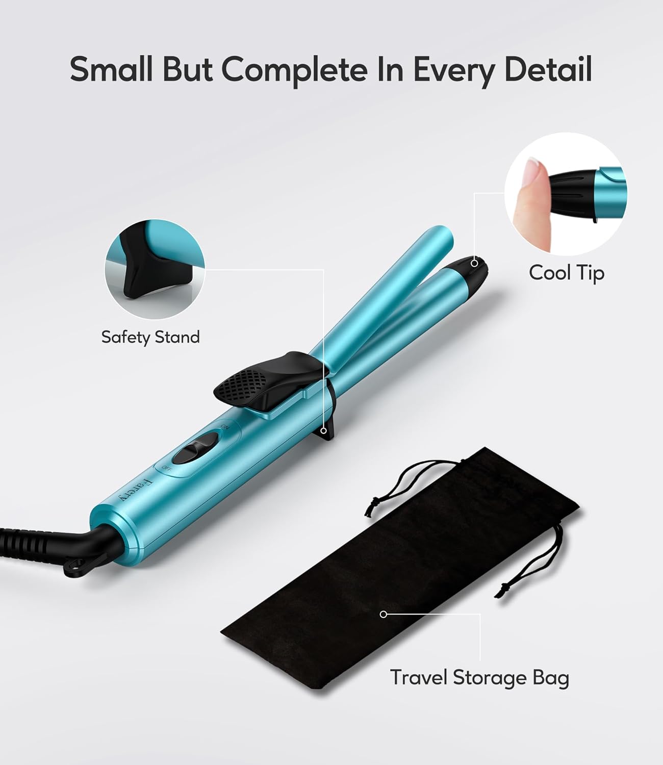 FARERY Travel Size Mini Curling Iron, Dual Voltage 1/2 Inch Ceramic Mini Hair Curler for Short Hair, Infused with Keratin & Argan Oil, Travel Curling Iron with Storage Bag