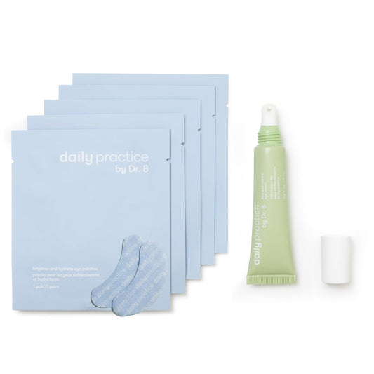 Dr. B Eye Care Bundle Brighten Hydrate & Firm Hydrogel Under Eye Patches + Anti Aging Eye Cream with Peptides & Hyaluronic Acid for Dark Circles Puffiness Fine Lines Ophthalmologist Created