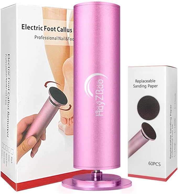 Electric Foot File - Callus Remover for Feet,Adjustable Speed Foot Scrubber with 60 Pcs Sandpaper Discs,Professional Pedicure Tool for Dead Skin and Calluses - Matte Purple