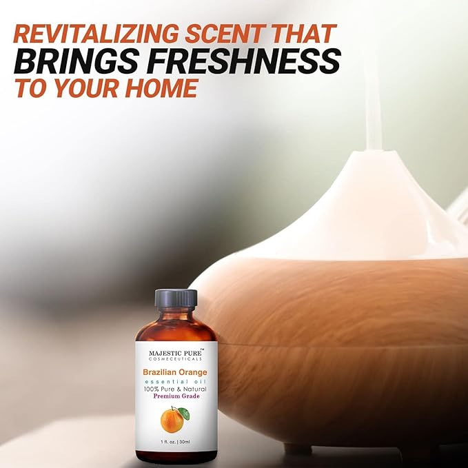 MAJESTIC PURE Brazilian Orange Essential Oil | 100% Pure and Natural Brazilian Oil | Premium Grade Essential Oils for Hair Care, Home Diffusers, Skin, Aromatherapy, Massage and Humidifiers | 1 Fl Oz