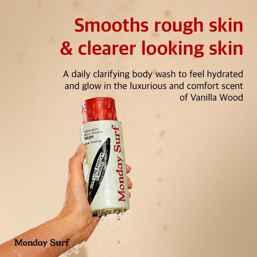 Vitamin Body Wash | Cleanser for Sensitive | Glow Skin, Nourish & Soften Skin with Niacinamide & Hyaluronic Acid | Scents of Vanilla Woods, Vegan, for Women & Men, Moisturizing body wash 10.14 Fl Oz