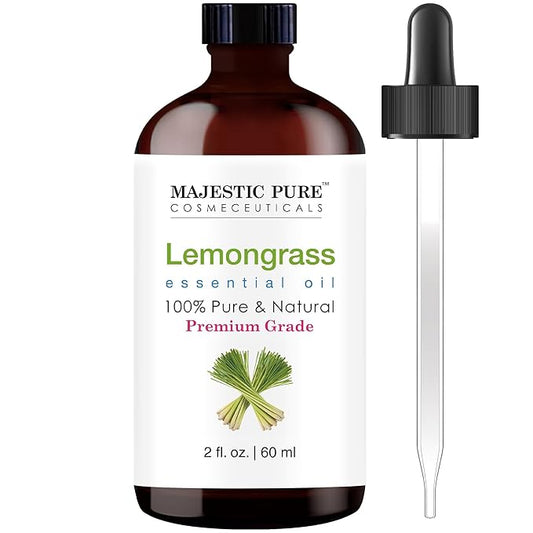 MAJESTIC PURE Lemongrass Essential Oil with Glass Dropper | 100% Pure and Natural Lemongrass Oil | Premium Grade Essential Oils for Diffusers, Skin, Aromatherapy, Massage | 2 Fl Oz