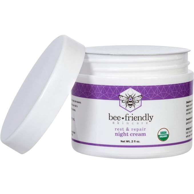 BeeFriendly Best Night Cream Natural USDA Certified Organic Night Cream, Anti Wrinkle, Anti Aging, Deep Hydrating & Moisturizing Night Time Eye, Face, Neck & Decollete Cream for Men and Women 2 oz