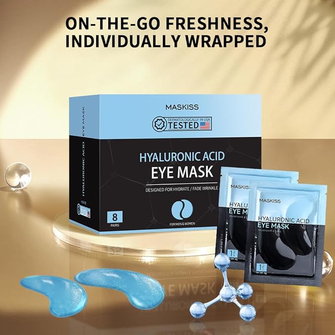 Under Eye Patches (8 Pairs), Hyaluronic Acid Eye Masks for Dark Circles Puffy Eyes Undereye Bags, Collagen Eye Patches for Wrinkles and Hydrate, Skin Care Gift for Her