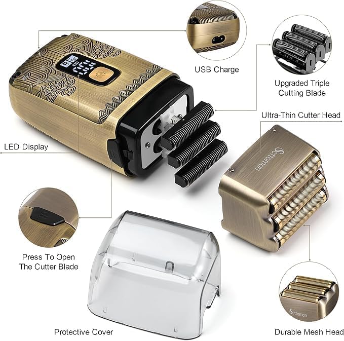 T-Blade Hair Trimmers & Electric Shavers for Men Foil Shaver Beard Trimmer Men's Grooming Kit with Triple Blades Cordless