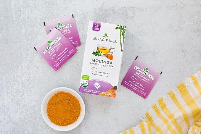 Miracle Tree - Organic Moringa Superfood Tea, 25 Individually Sealed Tea Bags, Turmeric (Keto, Detox, Energy & Immunity Booster, Vegan, Gluten-Free, Organic, Non-GMO, Caffeine-Free)