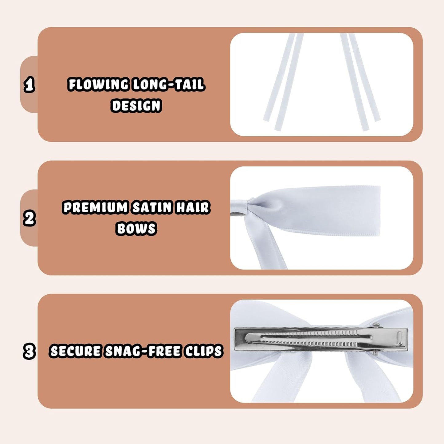 24 PCS Hair Bows Clips Ribbon,Mini Satin Hair Bows With Long Tail for Women and Girls Hairstyle Accessory Gift (White)