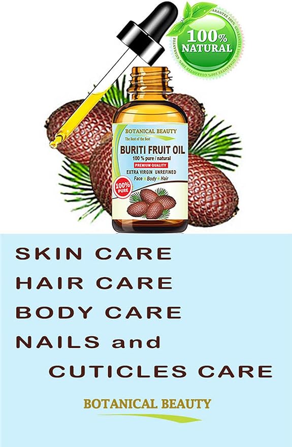 Botanical Beauty Brazilian BURITI FRUIT OIL 100% Pure Natural Virgin Unrefined Cold Pressed Carrier Oil Undiluted 0.33 fl.oz-10 ml for Face, Body, Hair, Lip, Nails