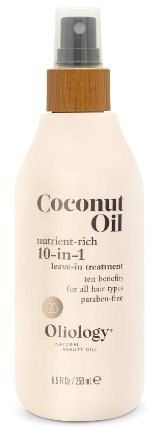 Oliology Coconut Oil 10-in-1 Multipurpose Spray - Leave in Treatment for All Hair Types | Detangles, Controls Frizz, Hydrates & Moisturizes | Made in USA, Cruelty Free & Paraben Free (8.5 oz)