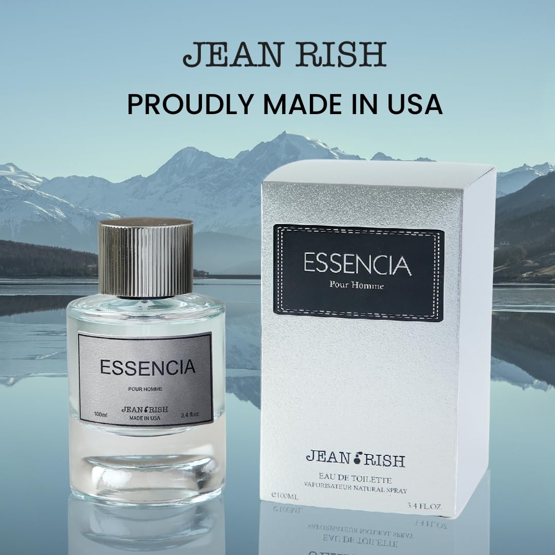 Jean Rish Essencia Pour Homme Eau De Parfum for Men (3.4 Fl Oz / 100ml) with Mint, Lemon & Vanilla Notes - Long Lasting and Luxury Fragrance, Made in USA