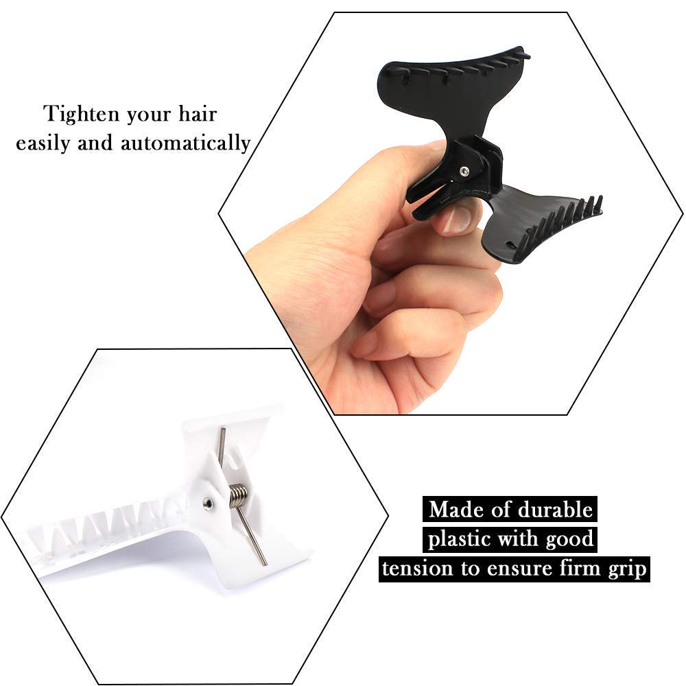 Hair Clips for Styling Sectioning 12 Pack Black White Pink Butterfly Clamps Hair Claw Clips Pro Salon Hair Clips for Styling, Sectioning, Cutting and Coloring