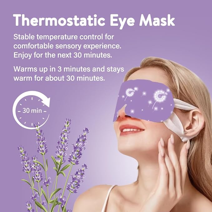 Minidiva Steam Eye Mask for Dry Eyes, 30Pcs Self Heating Spa Warm Eye Mask Relax Sleep Mask, Disposable Heated for Dark Circles Eye Fatigue, Relieve Stress Eye Fatigue (Lavender)