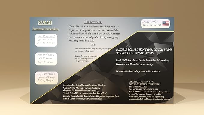 24k Black Gold Under Eye Masks (20 Pairs) by Noram | For: Puffiness, Wrinkles, Dark Circles, Under Eye Bags, Skin Brightening, Anti-Aging - Rejuvenating Eye Masks