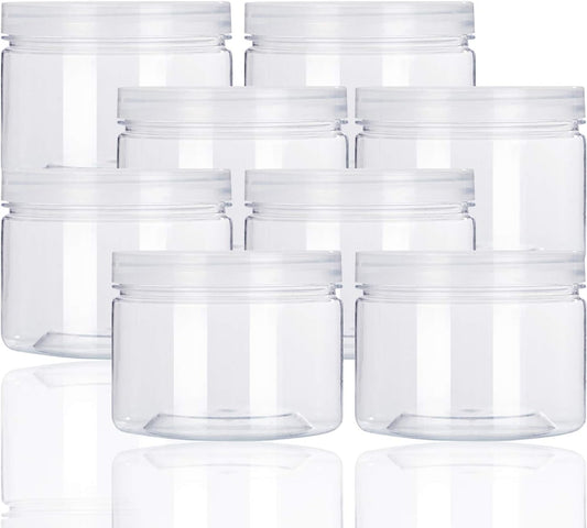 12oz Clear Plastic Storage Jars Containers,8 Pack Refillable Wide-Mouth Plastic Slime Storage Containers for Beauty Products,Kitchen & Household Storage - BPA Free