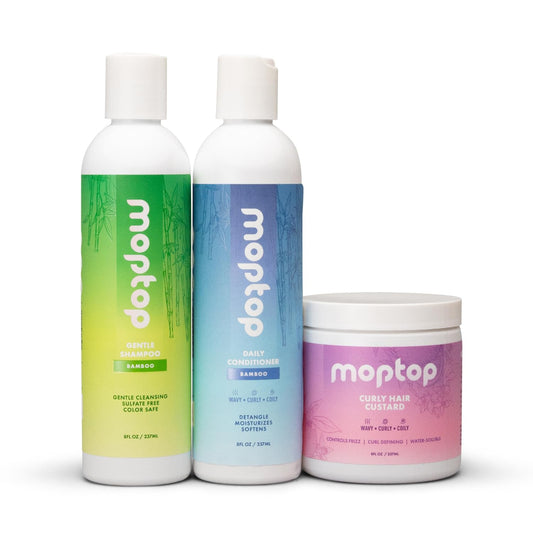 MopTop Curly Hair Routine, Gentle Shampoo + Daily Conditioner + Styling Gel for Wavy and Coily Tresses, Color Safe, Moisturizing Women's Hair Care