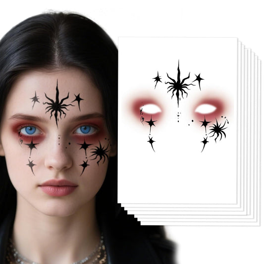 Halloween Face Tattoos, Tattoo Decals with Spider & Star Design,Temporary Makeup Tattoos Stickers, Temporary Face Tattoo Sticker Art for Halloween, Adults, Kids, Costume Parties 8Pcs