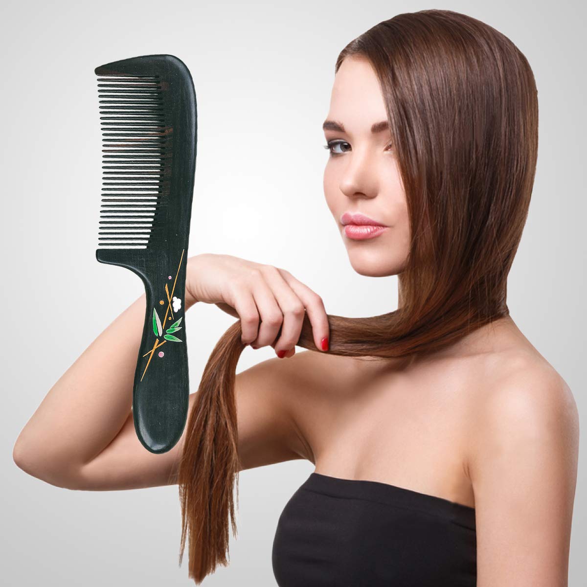 TAN MUJIANG Hair Comb + Dressing mirror Detangling Fine Tooth Wooden Hair Combs Black SandalWood Natural ood Comb for Women and Kids No Static