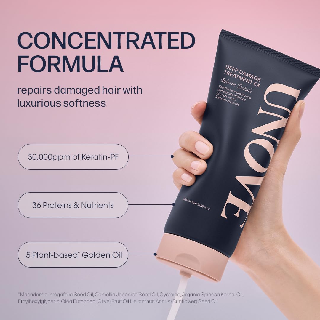 UNOVE Deep Damage Treatment Ex - Protein Hair Treatment & Hair Mask for Damaged Hair | Deep Conditioning & Keratin Hair Mask for Dry, Frizzy Hair | Korean Hair Care | Tender Bloom, 7 fl oz