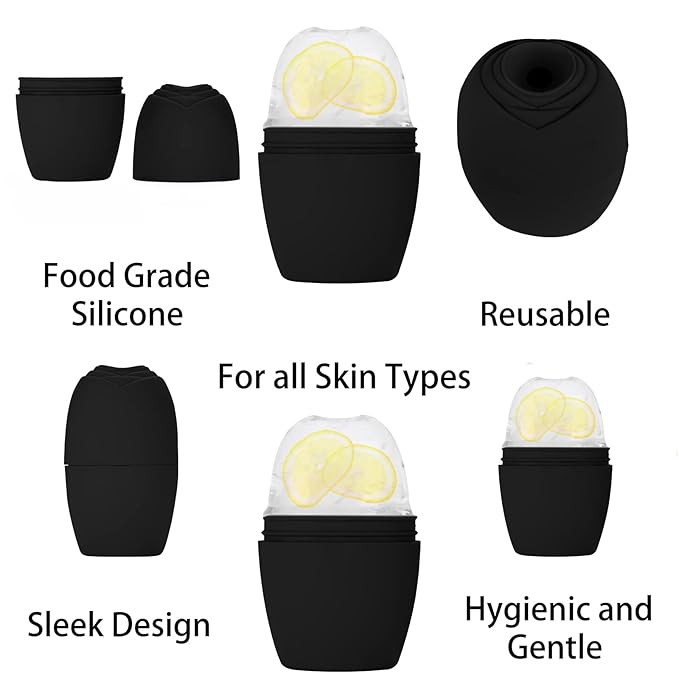 Silicone Ice Roller Facial Massager - Brighten Skin, Reduce Puffiness, Reusable Ice Roller for Face & Eyes, Freezer (1Pack, Black)