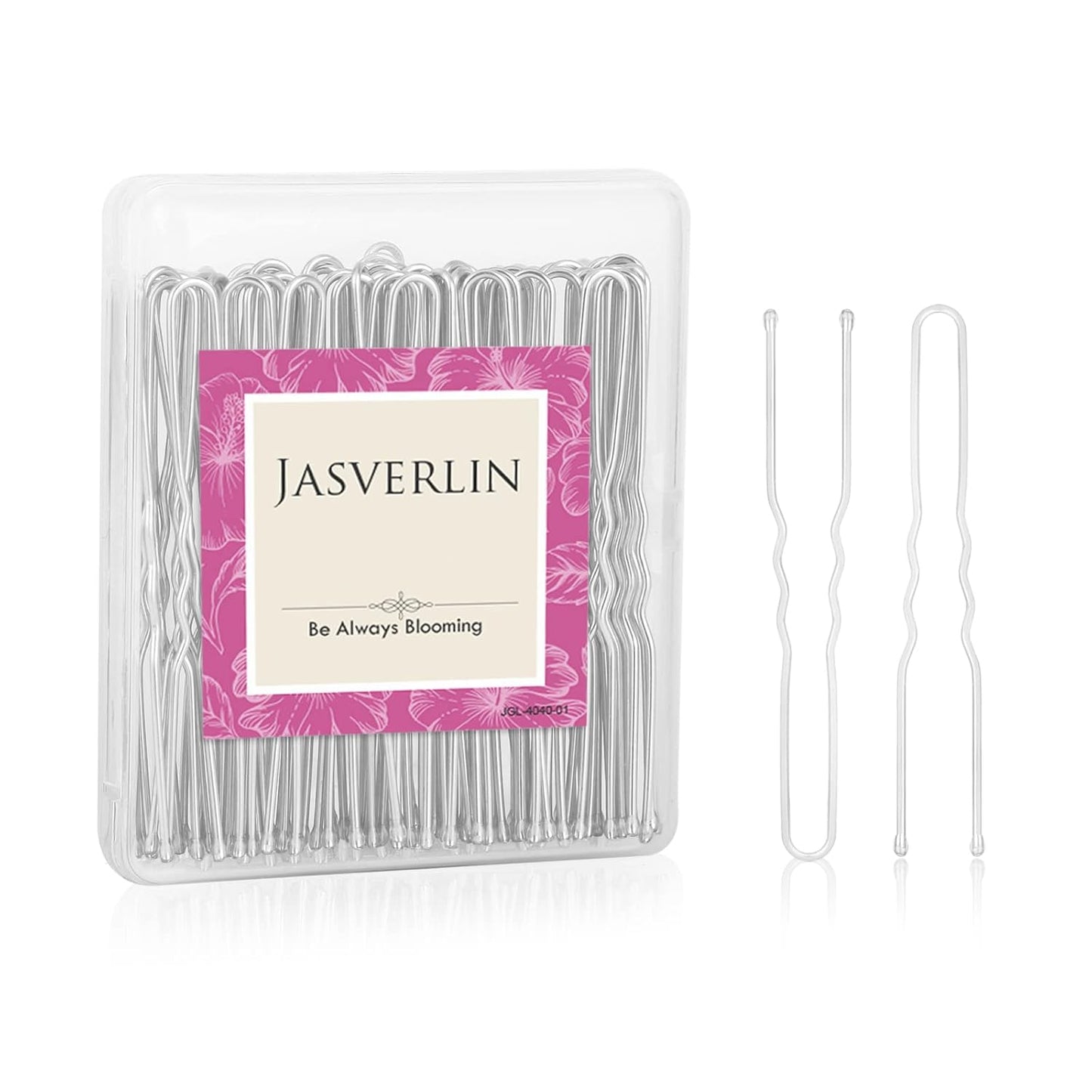 U Shaped Hair Pins Silver, Bun Bobby Hairpin for Women Long Large White Ballet Dance Wedding Box Container 2.4in 100 pcs