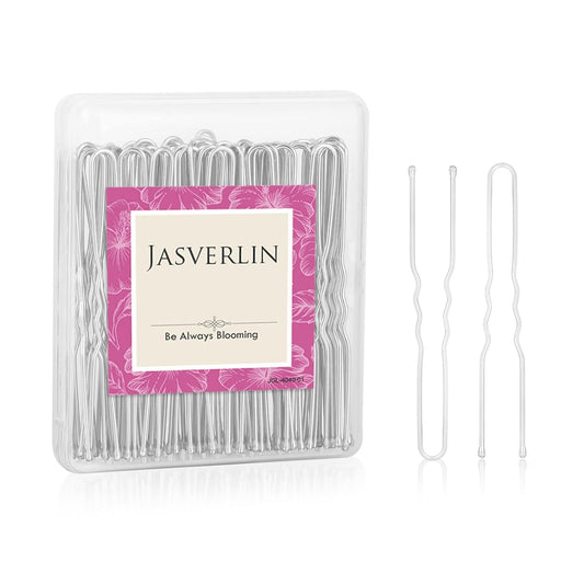 U Shaped Hair Pins Silver, Bun Bobby Hairpin for Women Long Large White Ballet Dance Wedding Box Container 2.4in 100 pcs