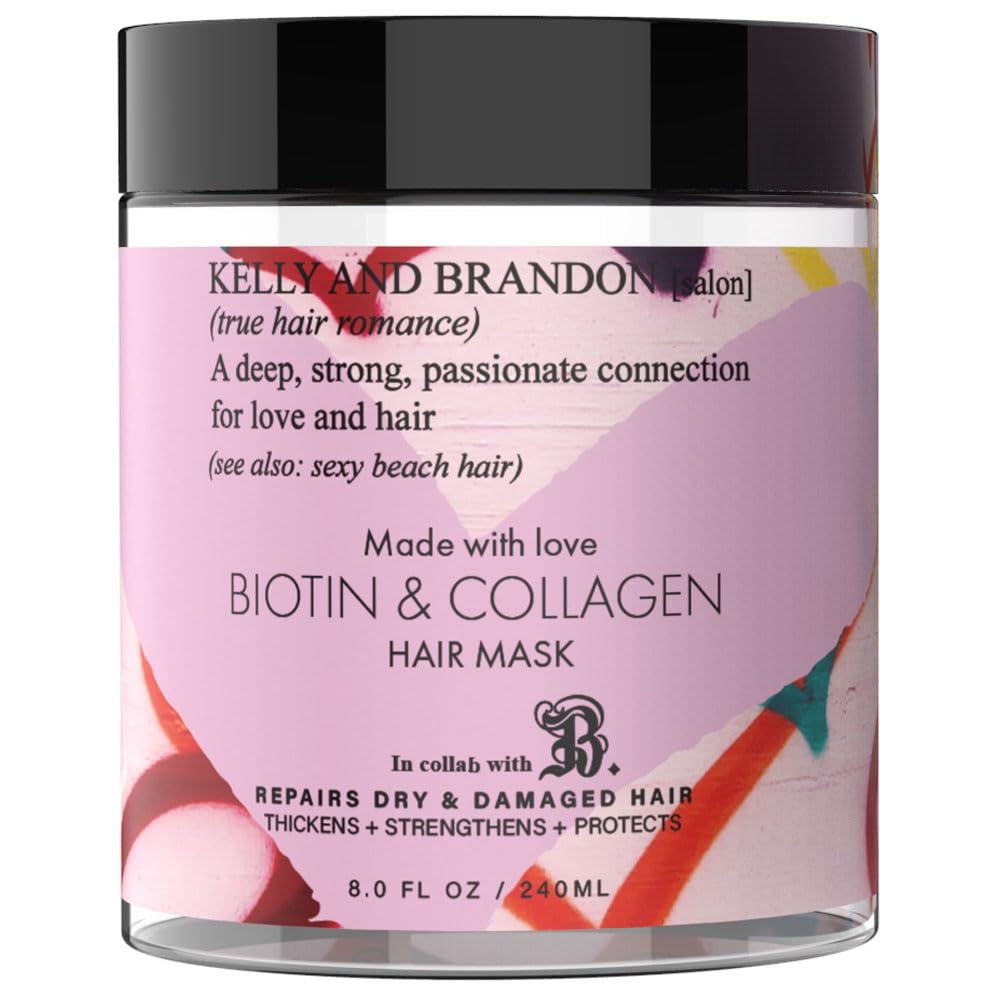 Kelly And Brandon Biotin and Hydrolyzed Collagen Hair Mask for Dry & Damaged Hair, Aloe Vera, Avocado Oil, Vitamin E Oil 8oz