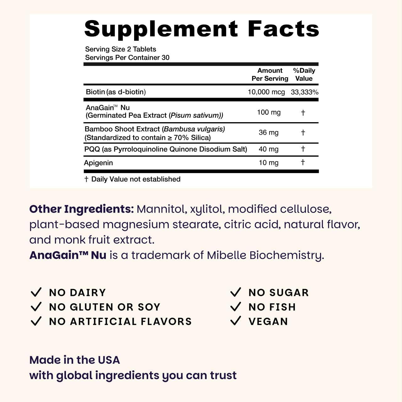 EZ Melts Hair Health Complete - Hair Supplement to Support Strength & Growth - Includes AnaGain Nu, Biotin, Apigenin, Bambo Silica & More - 1 Pack