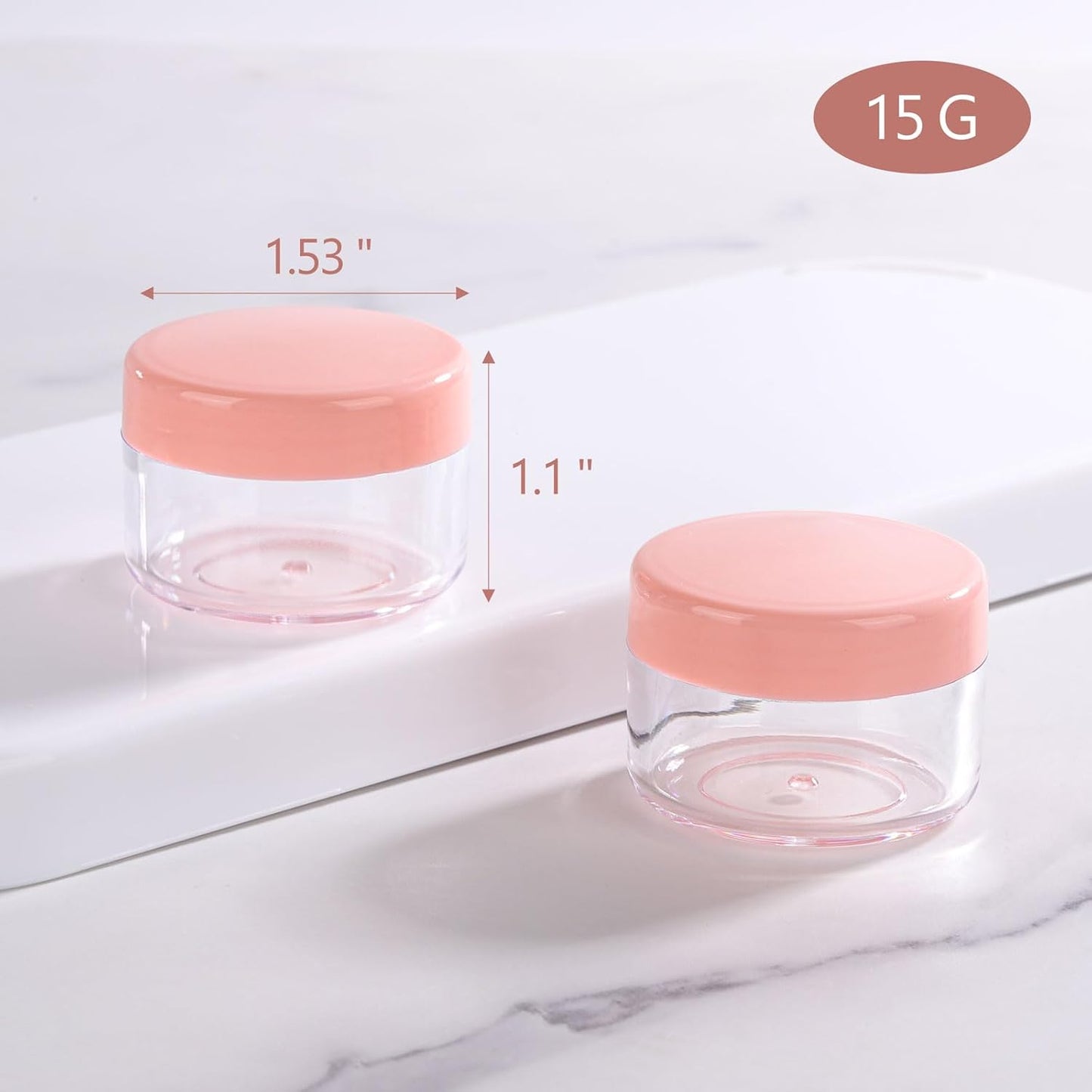 Refillable Cosmetic Sample Jars - 100 Pack 15g (0.5oz) Pink Small Travel Containers with Lids + 10 Mini Makeup Spatulas - BPA Free