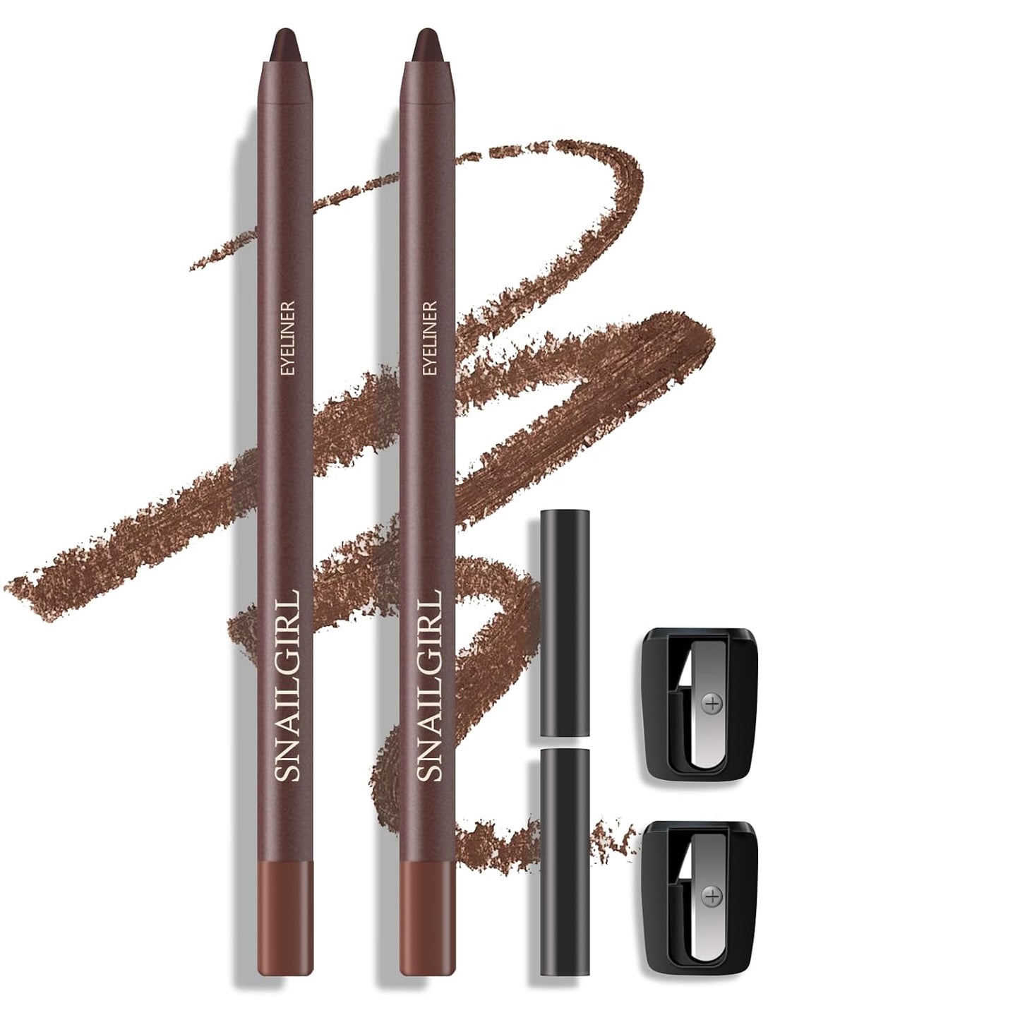 KYDA 2 Pcs Chocolate Gel Eyeliner Pencil, Smooth Creamy Matte Gel Eyeliner with Sharpener, Multi-Use Sharpenable Eye Liner, Lasting Waterproof Smudge Proof, High Pigmented Waterline Eyes Makeup Pen