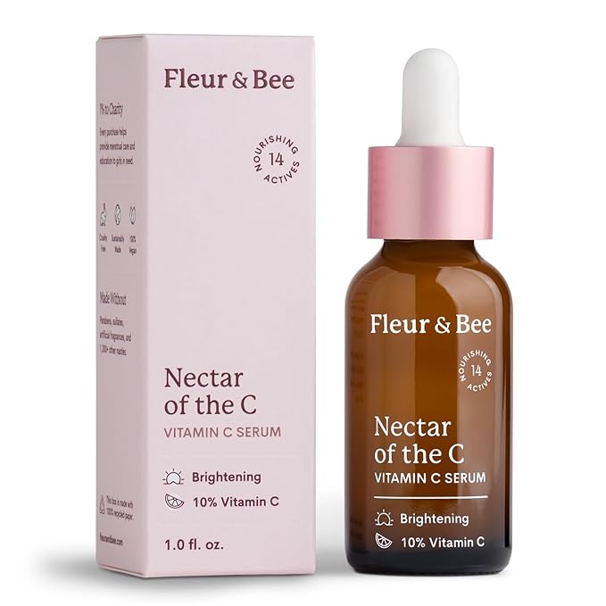 Vitamin C Serum for Face - 10% Vitamin C with Hyaluronic Acid, Vitamin E - Vegan & Clean - Anti Aging, Reduce Appearance of Wrinkles, Dark Age Spots, Lines - Nectar of the C by Fleur & Bee (1 Fl Oz)
