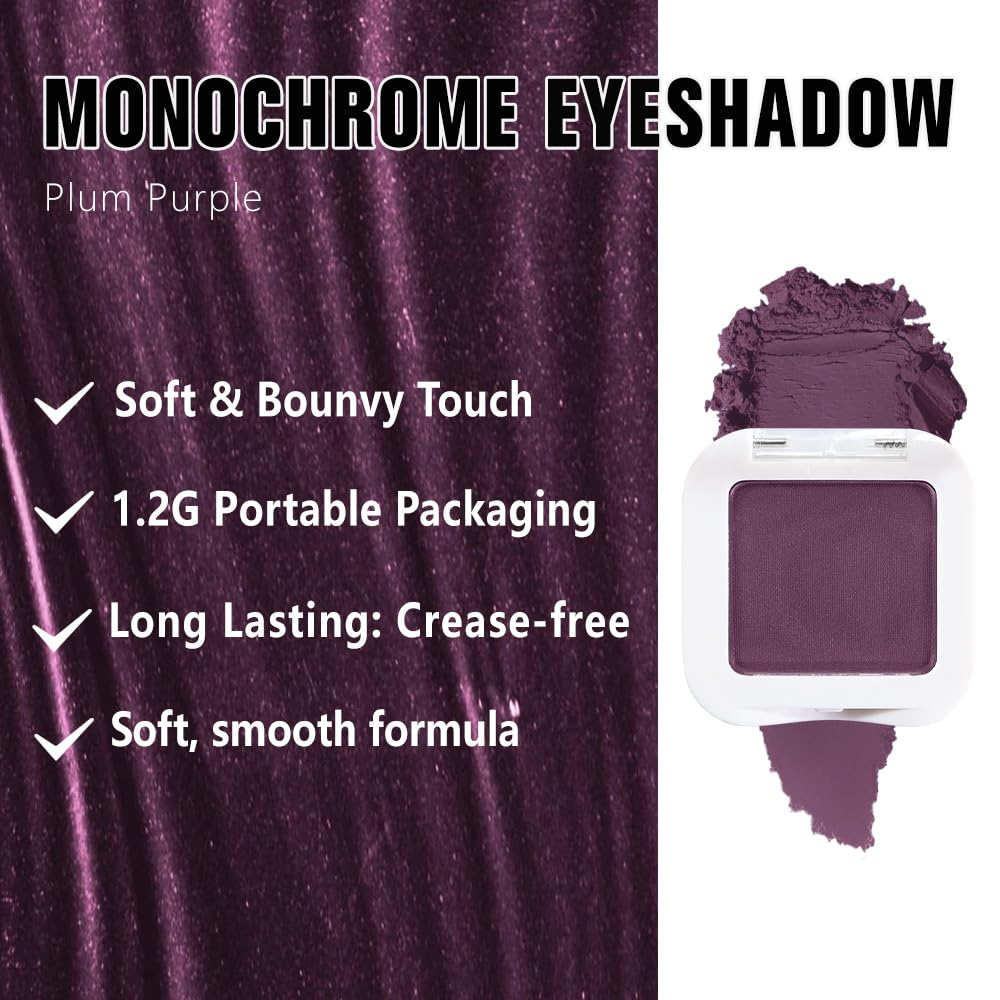 evpct Plum Purple Matte Single Eye Shadow Palette Makeup for Older Women, Plum Purple Natural Pressed Eyeshadow Palette for Eyes, High Pigment Longwear Mini Monochrome Eyeshadow Sombra Para Ojos